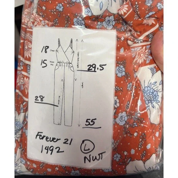 Used Forever 21 L Orange Blue White Floral Print Sleeveless Jumpsuit Jumper - Picture 12 of 12